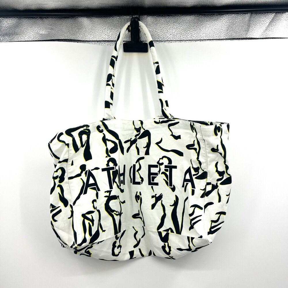 Athleta Power of She Canvas Tote Bag Large White Black Figure Print NWT Shopper